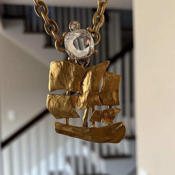 YSL Gold Ship Pendant Necklace - Picture 5 of 9